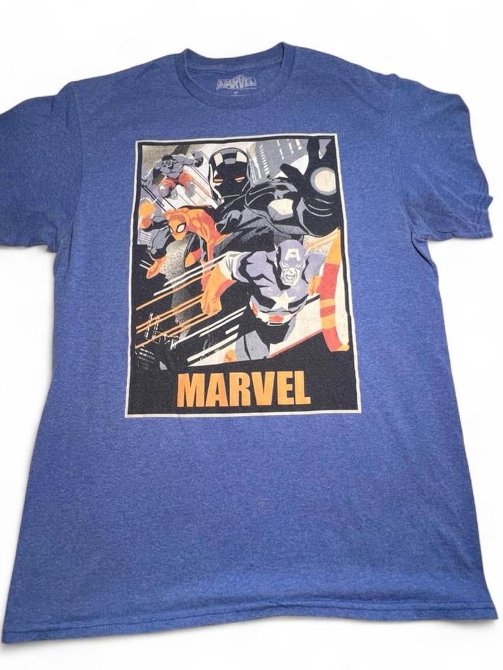 Marvel Blue Short Sleeve Tee with Superhero Panel
